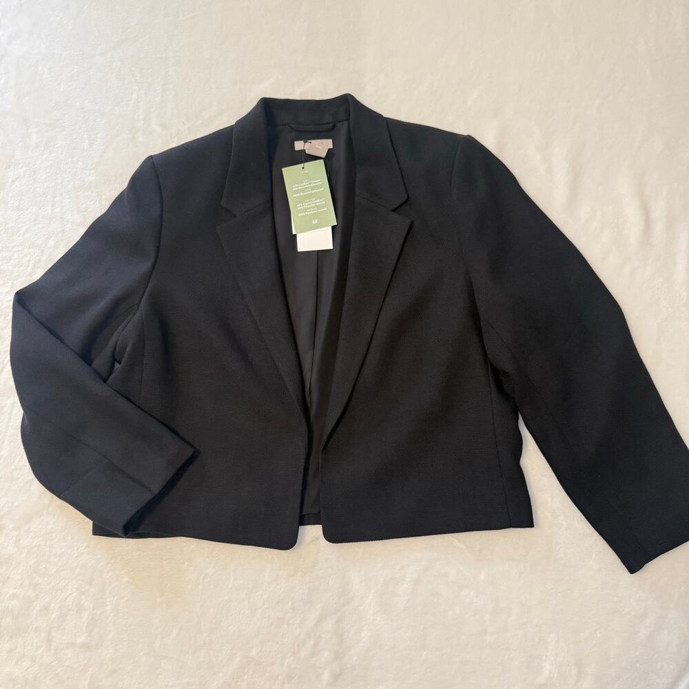 H&M Short Textured Blazer Jacket Black Women's Medium
